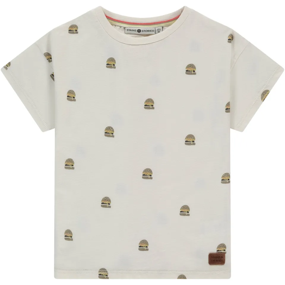 Stains&Stories T-shirt ecru met all-over print, foto 3