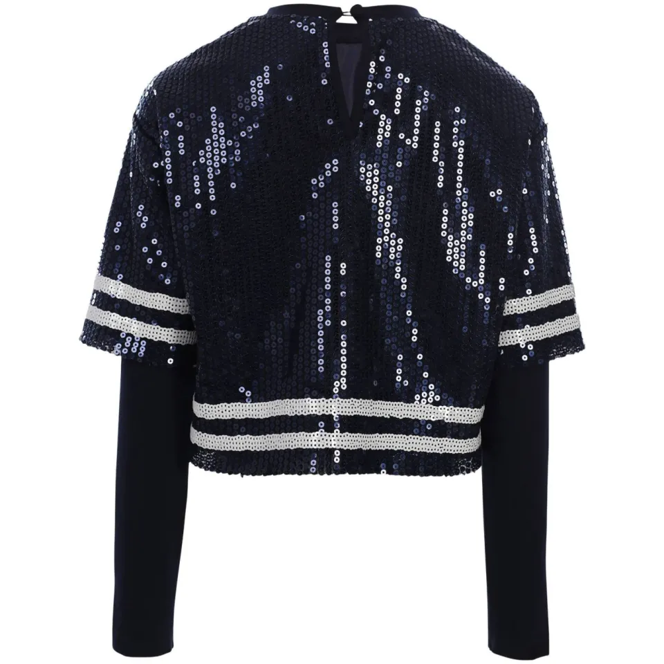 LOOXS 10sixteen longsleeve met sterren en pailletten donkerblauw, foto 3
