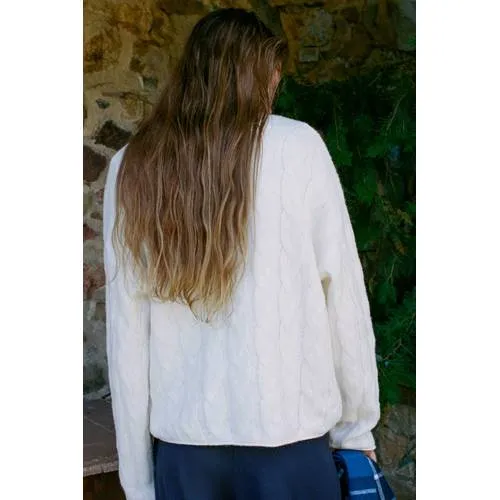 Mango TEEN trui met kabels en wol - lichtbeige, foto 6