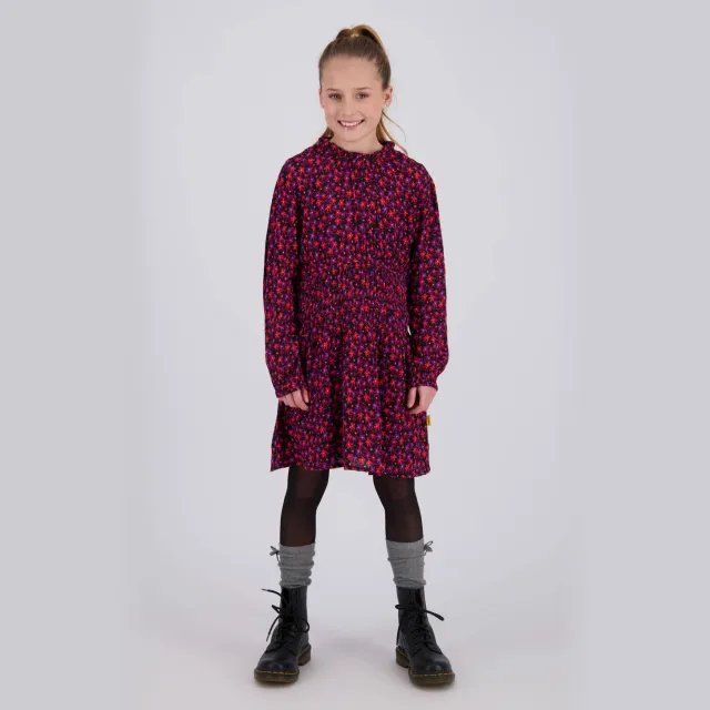 Vingino gebloemde midi jurk zwart/rood/paars