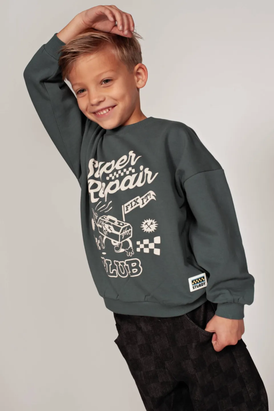 Sturdy oversized sweater met tekst - petrol/ecru, foto 4