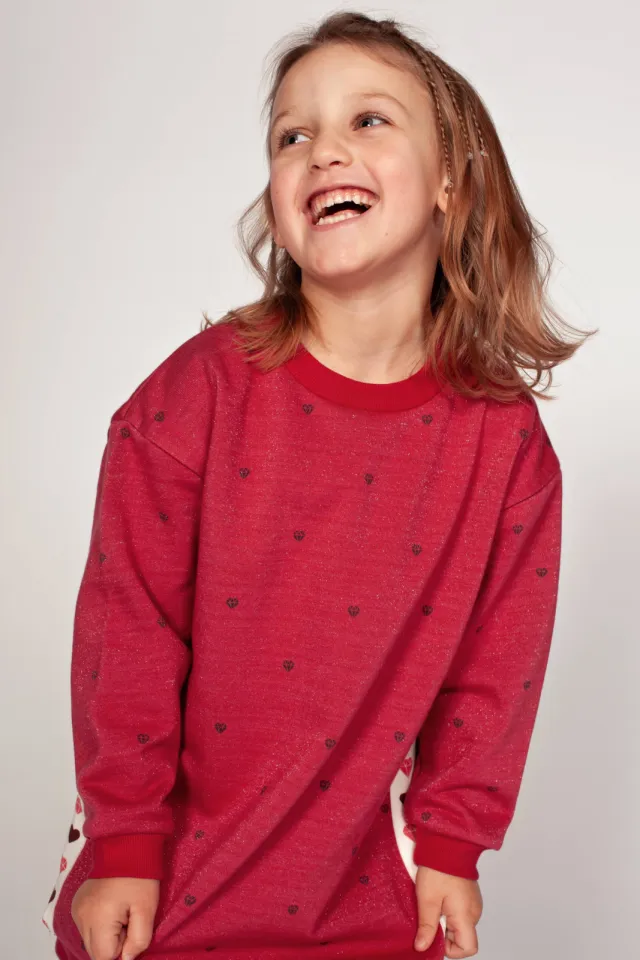 Jubel midi sweatjurk met hartjes roze Roze/wit