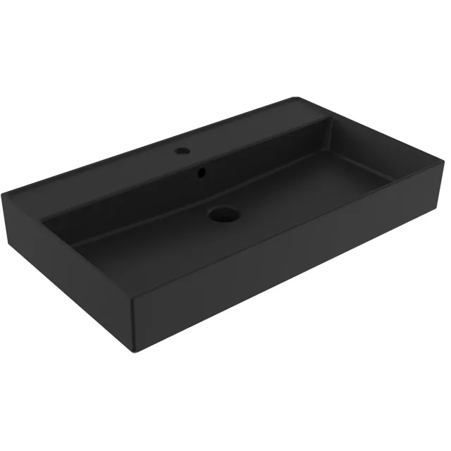 Sanilux Wastafel Sanilux Edge Keramiek 80 1 Kraangat Mat Zwart