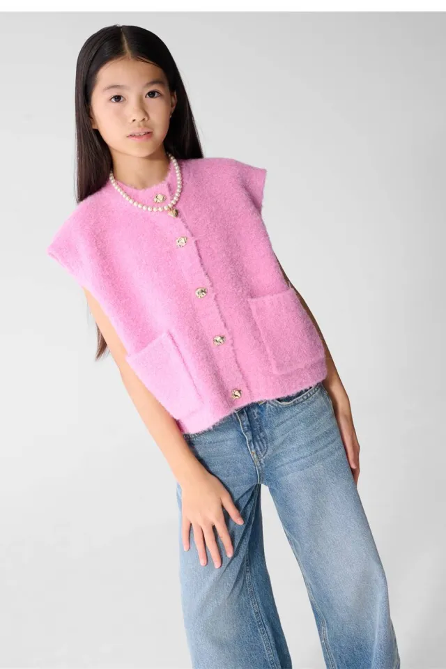 Shoeby tweed gilet met wol - roze
