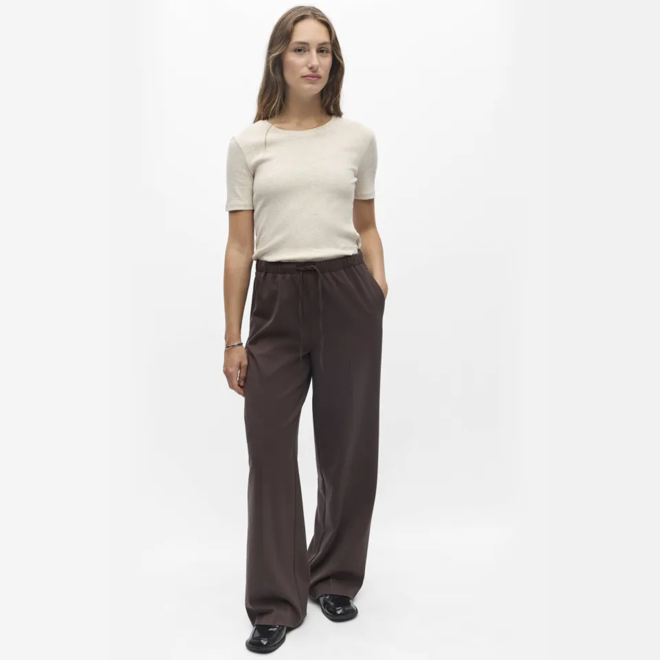 Object wide leg casual broek - bruin