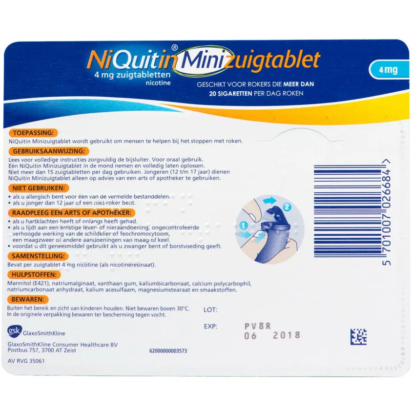 Niquitin Mini 4 mg Zuigtablet 60 stuks, foto 3