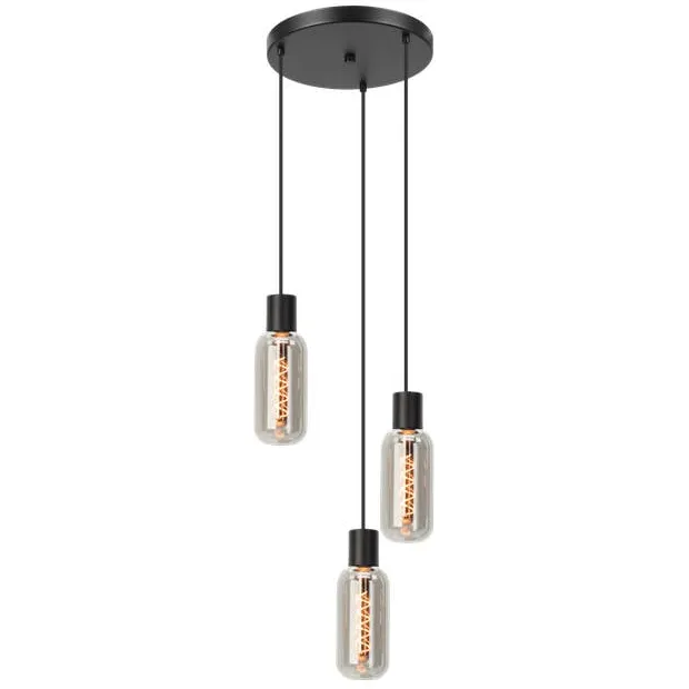 EGLO Majone Hanglamp - E27 - Ø 30 cm - Zwart|Grijs - Smoke Glas - Rookglas Zwart;Grijs;