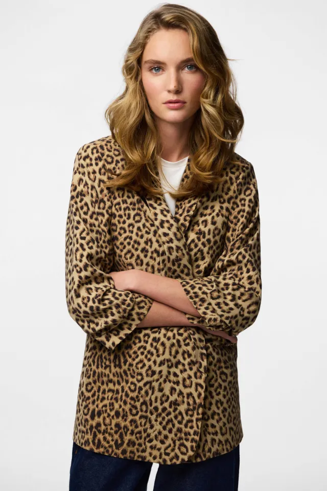 Pieces blazer panterprint bruin