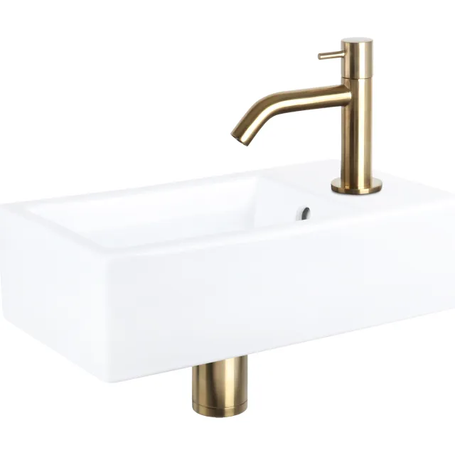 Fonteinset Differnz Force Keramiek 40x22x11.5 cm Wit Met Gebogen Kraan Mat Goud