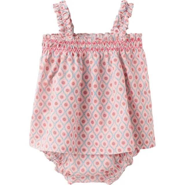 Mango Kids korte jurk met print en ruches roze