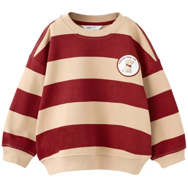 Mango Kids gestreepte sweater met borduursels - bruin/rood