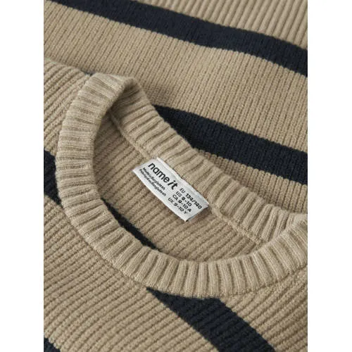 NAME IT KIDS rechtvallende gebreide gestreepte trui - beige Meisjes Viscose Ronde hals, foto 2