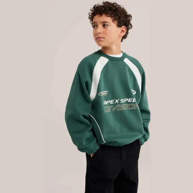 WE Fashion Bad Boys sweater met tekst - groen/wit