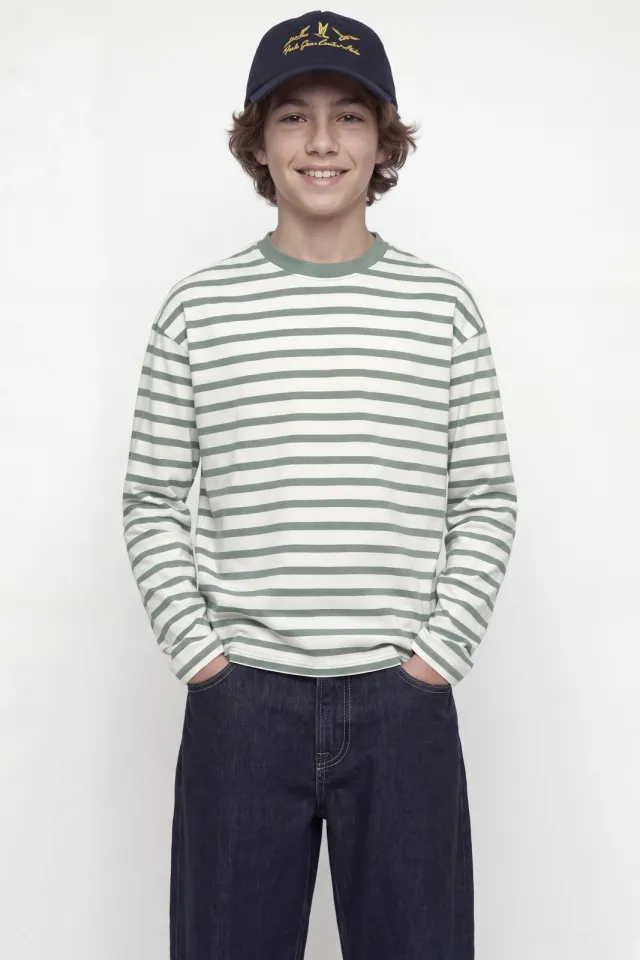 Jack & Jones oversized gestreepte longsleeve groen Groen/wit