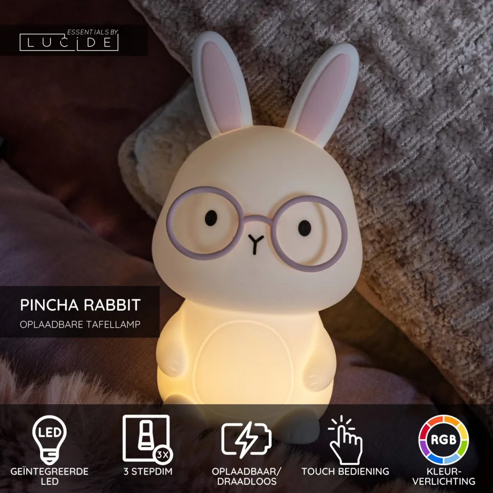 Lucide Pincha Rabbit oplaadbare tafellamp beige, foto 4