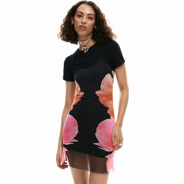Desigual Nevada gebloemde T-shirtjurk zwart