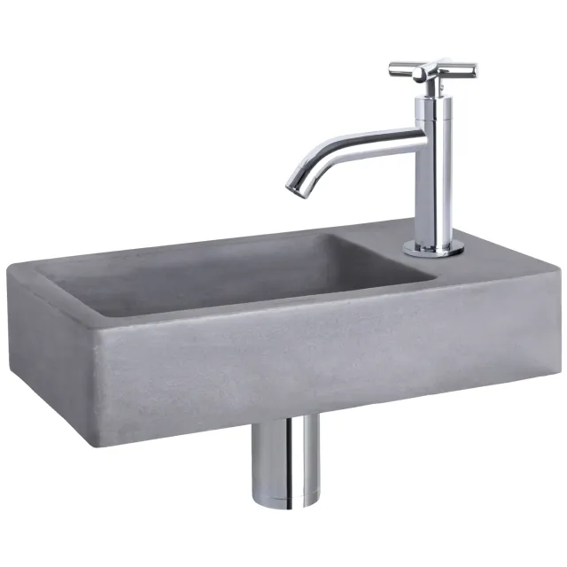 Differnz Fonteinset Differnz Force Beton 40x22x8 cm Donker Grijs Met Gebogen Kruis Kraan Chroom