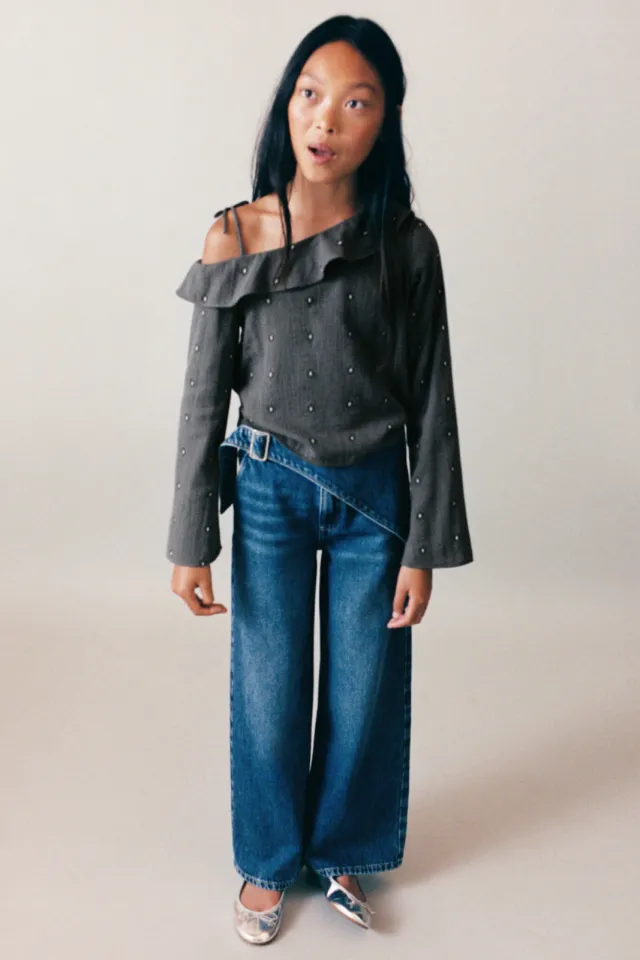 Mango Kids regular waist wide leg jeans - mediumblauw Medium blue denim
