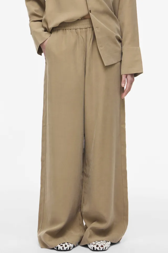 Rouge Edit wide leg high waist casual broek beige, foto 3