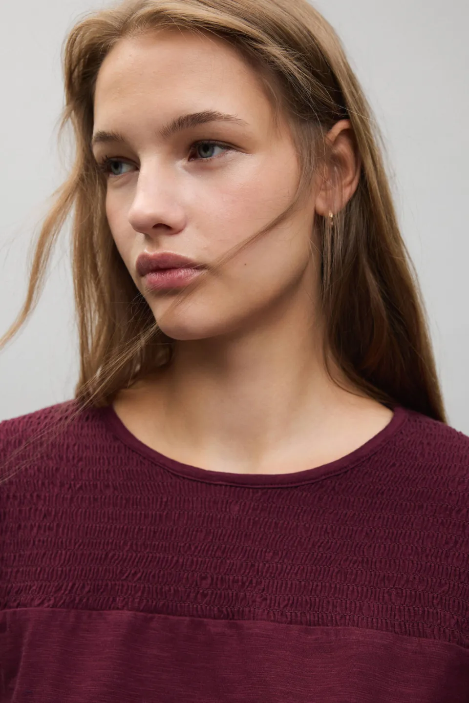 Mango Teen longsleeve met ruches donkerrood