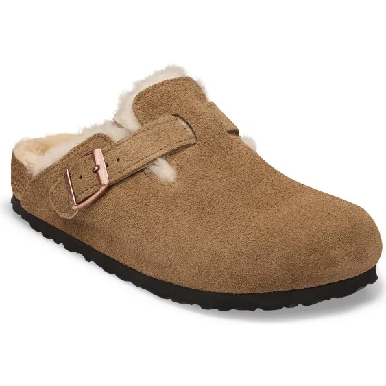 Birkenstock Boston Suede Shearling instapper bruin