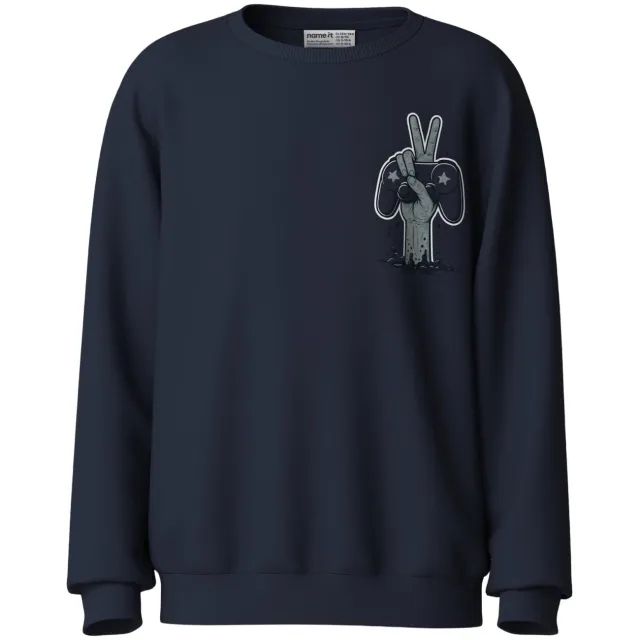 NAME IT KIDS rechtvallende sweater met backprint - donkerblauw