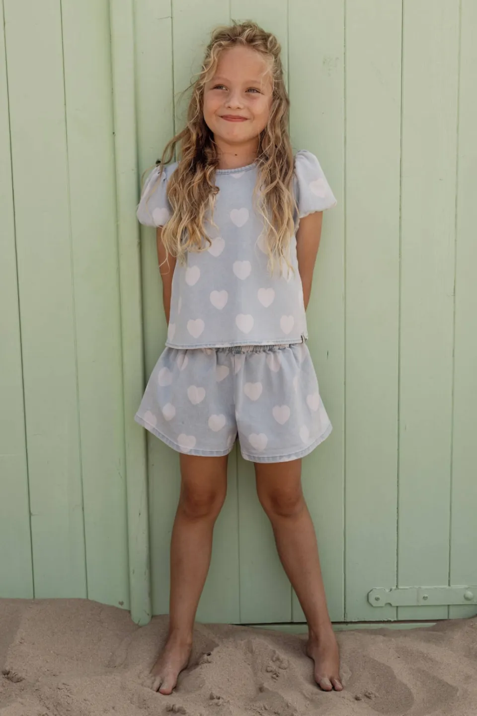 LOOXS little T-shirt met hartjes lichtblauw light blue denim, foto 7
