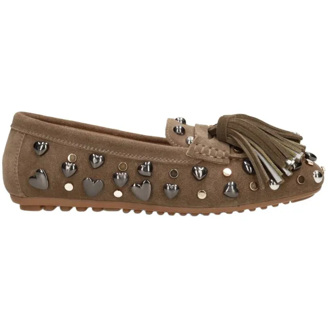 Poelman Serena suède mocassins met studs - taupe