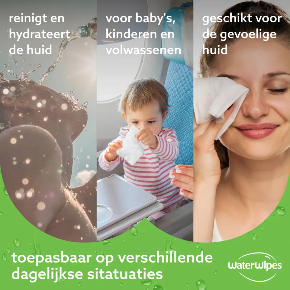WaterWipes Hydrating Clean doekjes - Voordeeldoos 12 x 60 - Plasticvrij - Gevoelige huid, foto 4
