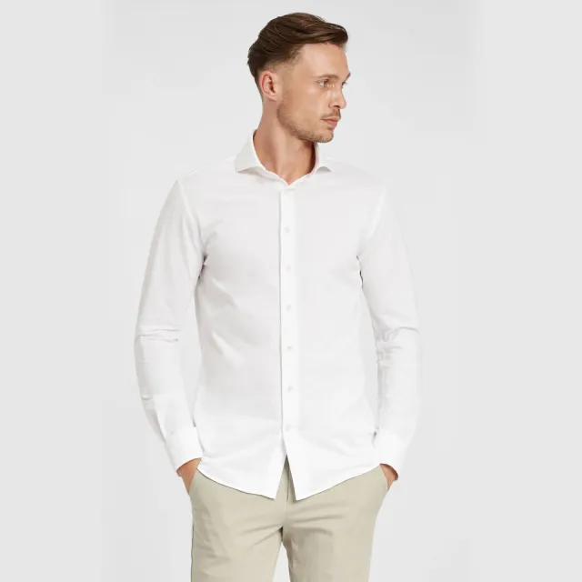 Profuomo Japanese Knitted slim fit jersey overhemd wit