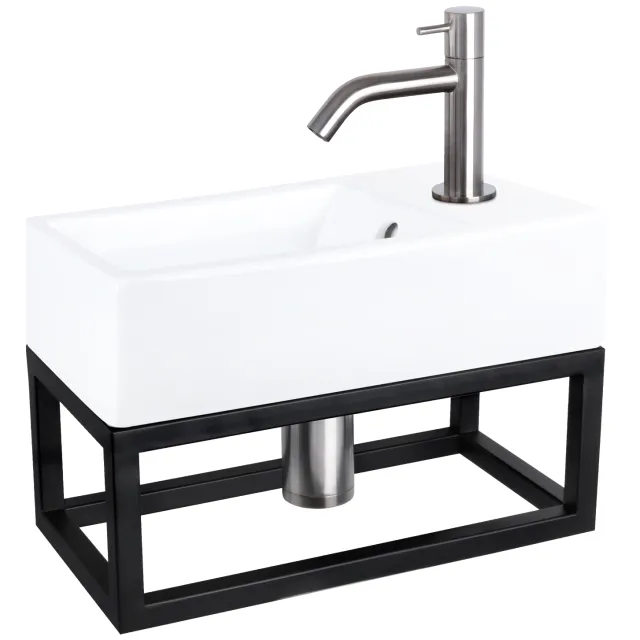 Fonteinset Differnz Force Keramiek en Handoekrek 40x22x11.5 cm Wit Met Gebogen Kraan Mat Chroom