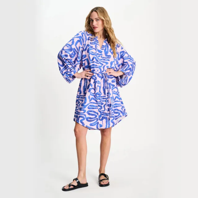 POM Amsterdam Waves zomerjurk blauw roze Blauw/roze