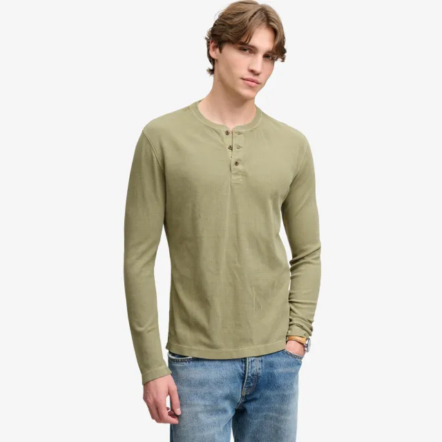 Superdry regular fit longsleeve met wafelstructuur - light khaki green