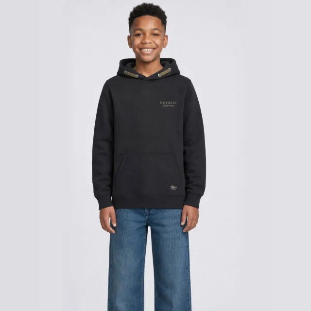 Petrol Industries rechtvallende hoodie met logo - zwart