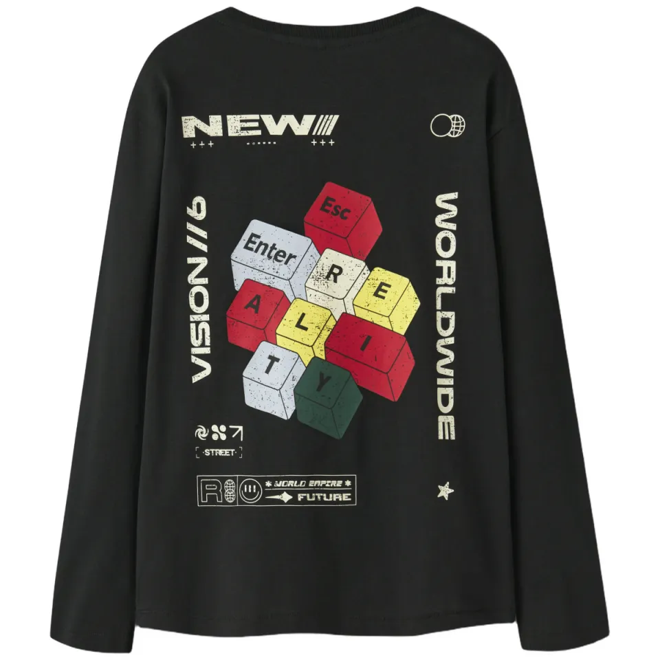 NAME IT rechtvallende longsleeve met backprint zwart, foto 3