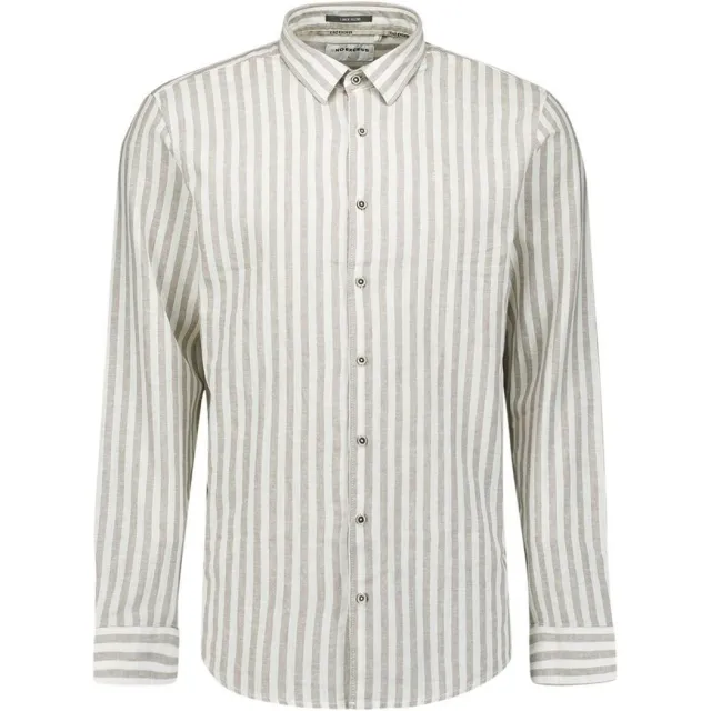 Overhemd Lange Mouw No Excess Overhemd Cotton Linen Stripes Taupe, foto 2