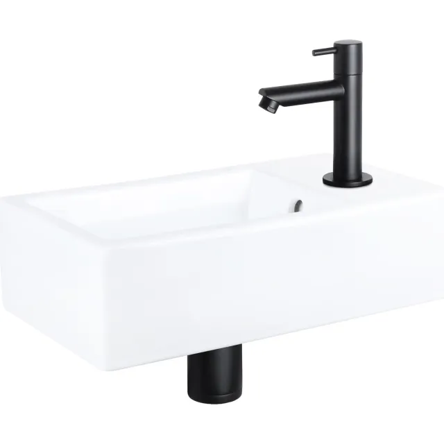 Fonteinset Differnz Force Keramiek 40x22x11.5 cm Wit Met Rechte Kraan Mat Zwart