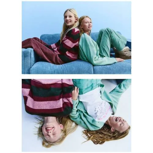 Mango Kids gebreide gestreepte trui - donkergroen/roze/paars, foto 3