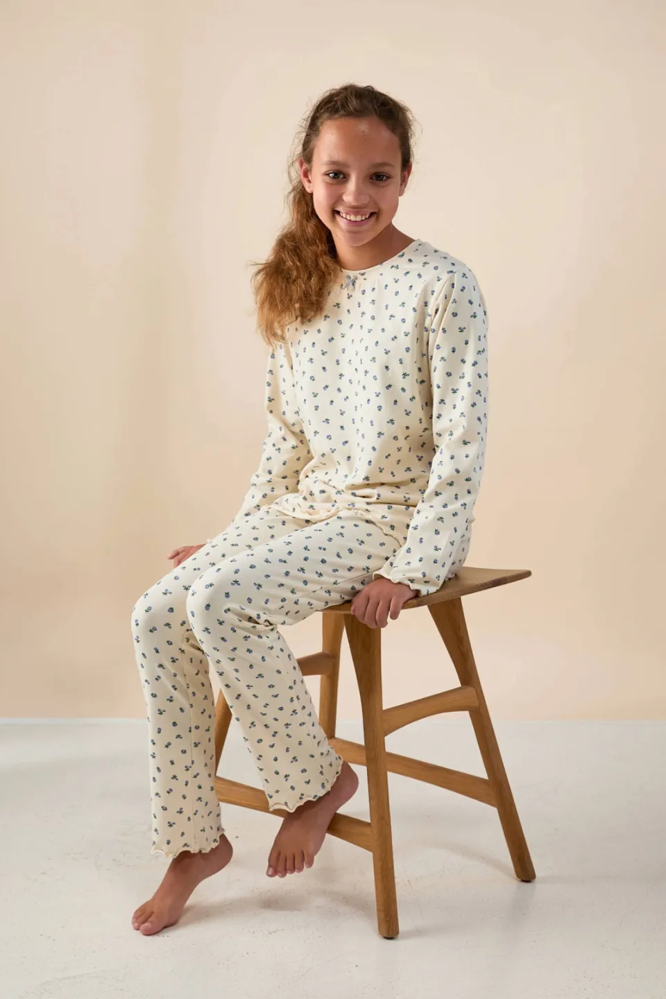 Little Label pyjama met bloemen print ecru Ecru/lila