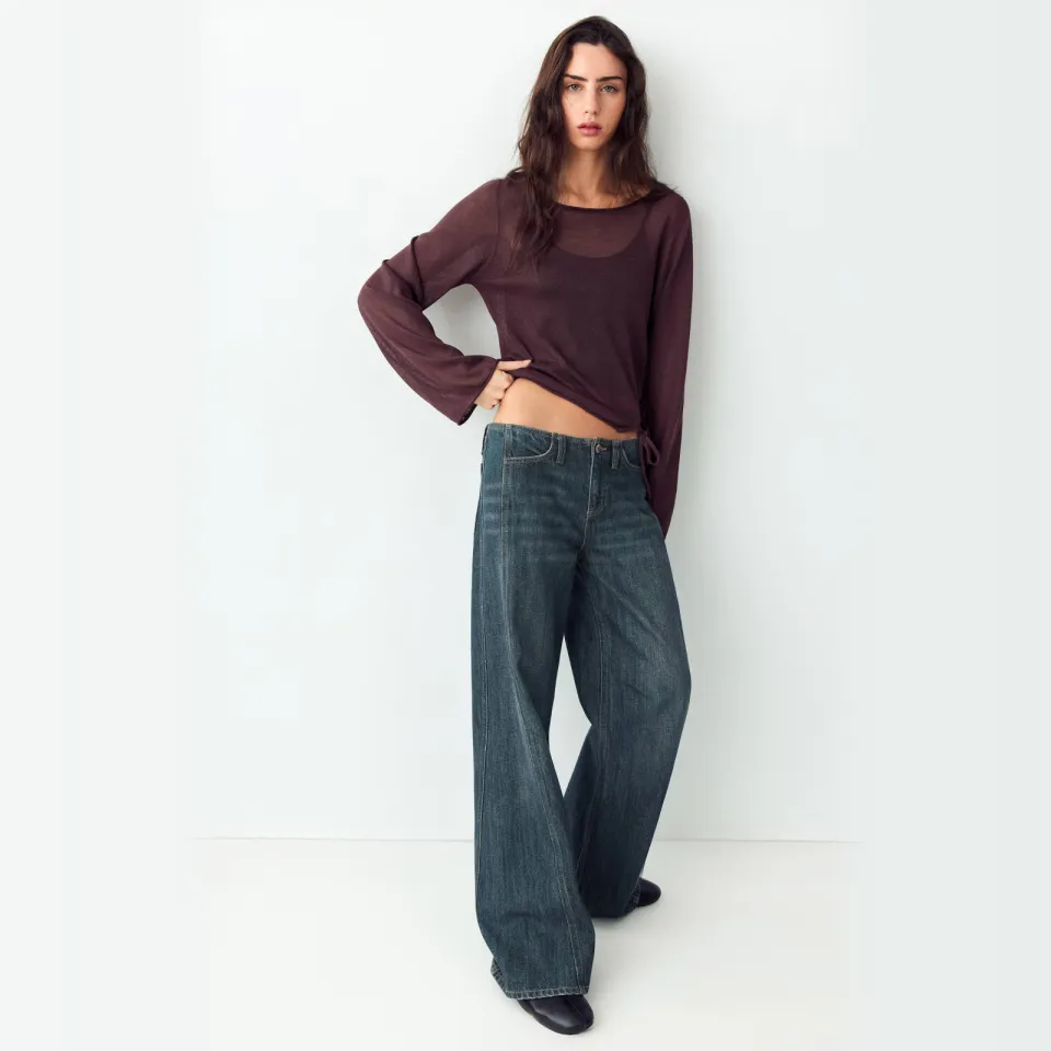 Mango Teen semi-transparante cropped blousetop donkerrood