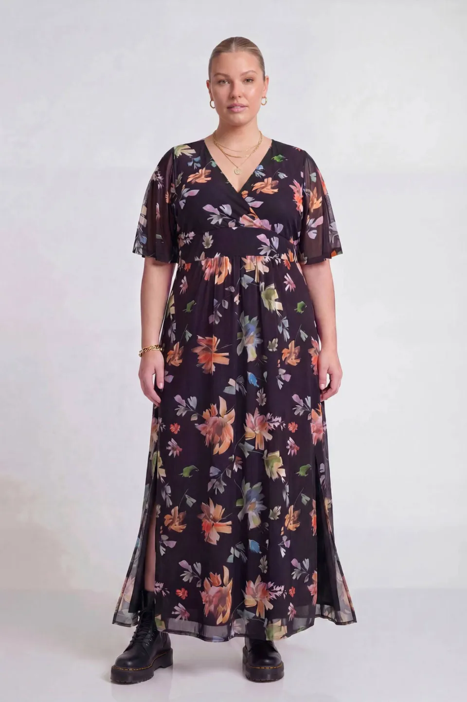 Yoek Printemps maxi jurk zwart Multi