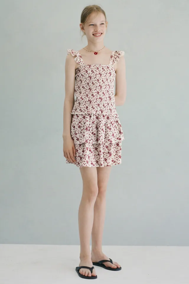 Mango Kids gebloemde korte rok donkerrood ecru donkerrood / ecru