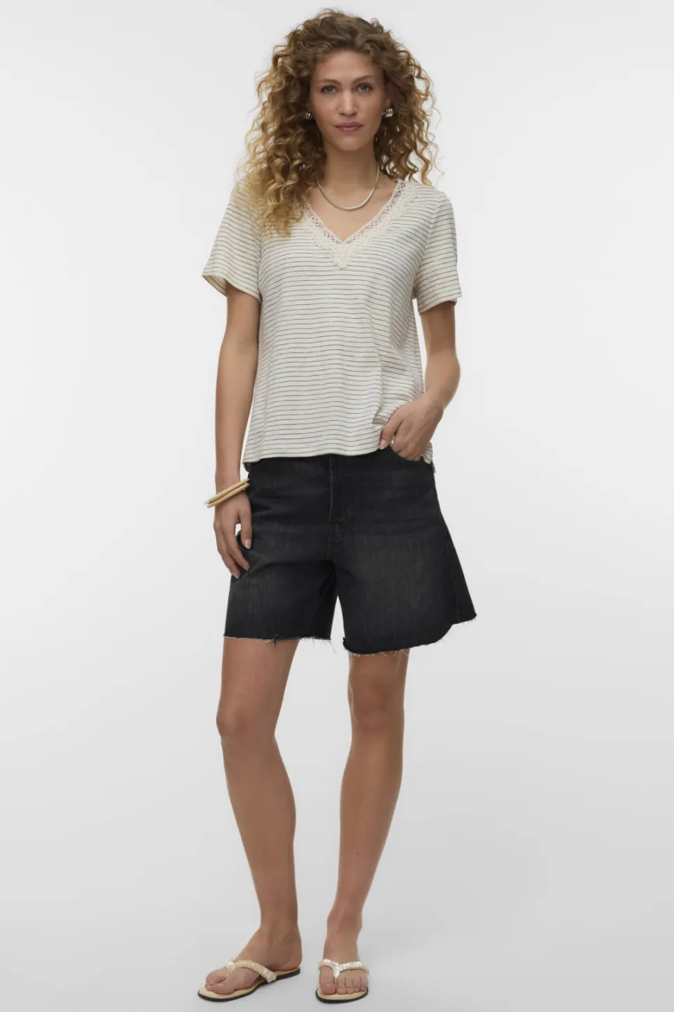 Vero Moda gestreept T-shirt met lurex ecru, foto 3