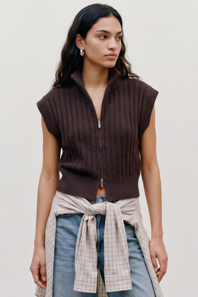 Vero Moda x Wehkamp gebreid vest met wol - bruin