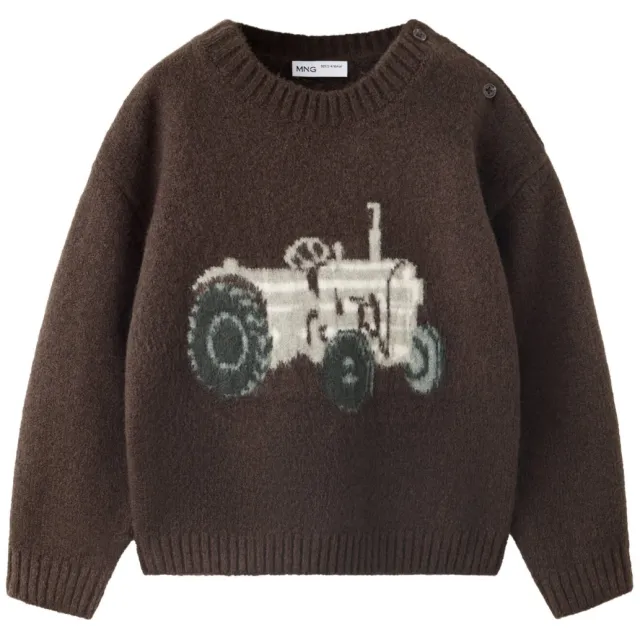 Mango Kids gebreide trui met print - donkerbruin