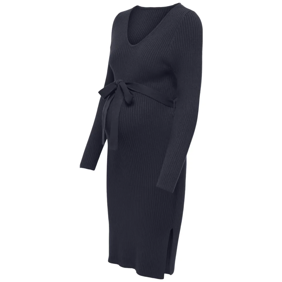 Only gebreide zwangerschaps midi jurk donkerblauw, foto 4