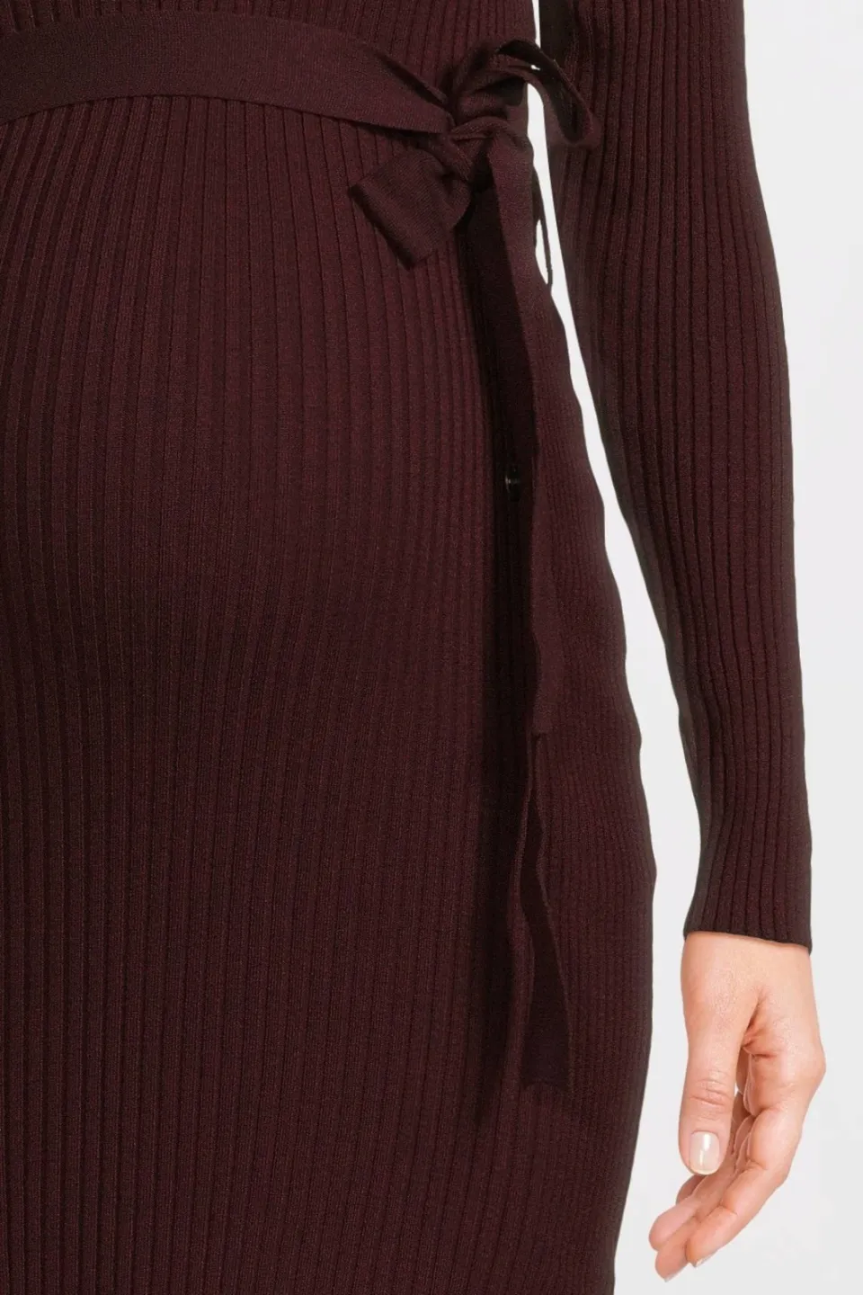 LOVE2WAIT zwangerschaps midi jurk met ceintuur donkerrood burgundy, foto 6