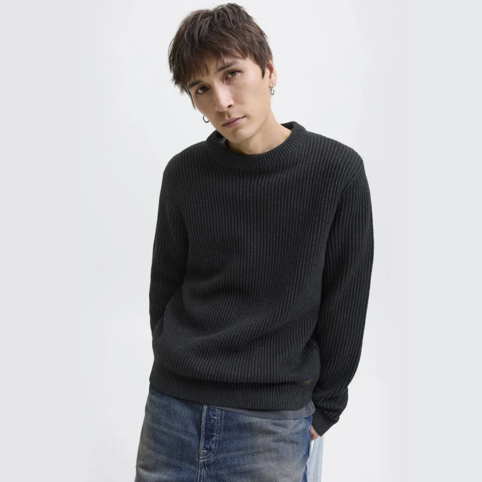 Jack & Jones ESSENTIALS trui rib gebreid zwart, foto 6