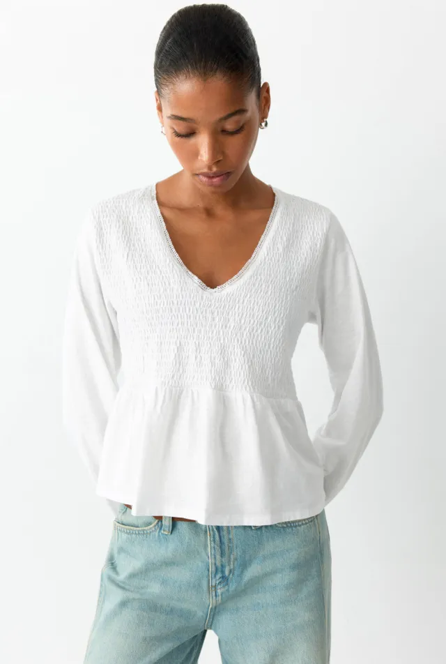 Mango blousetop met plooien naturel wit, foto 4