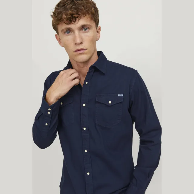 Jack & Jones ESSENTIALS regular casual overhemd donkerblauw dark navy, foto 5